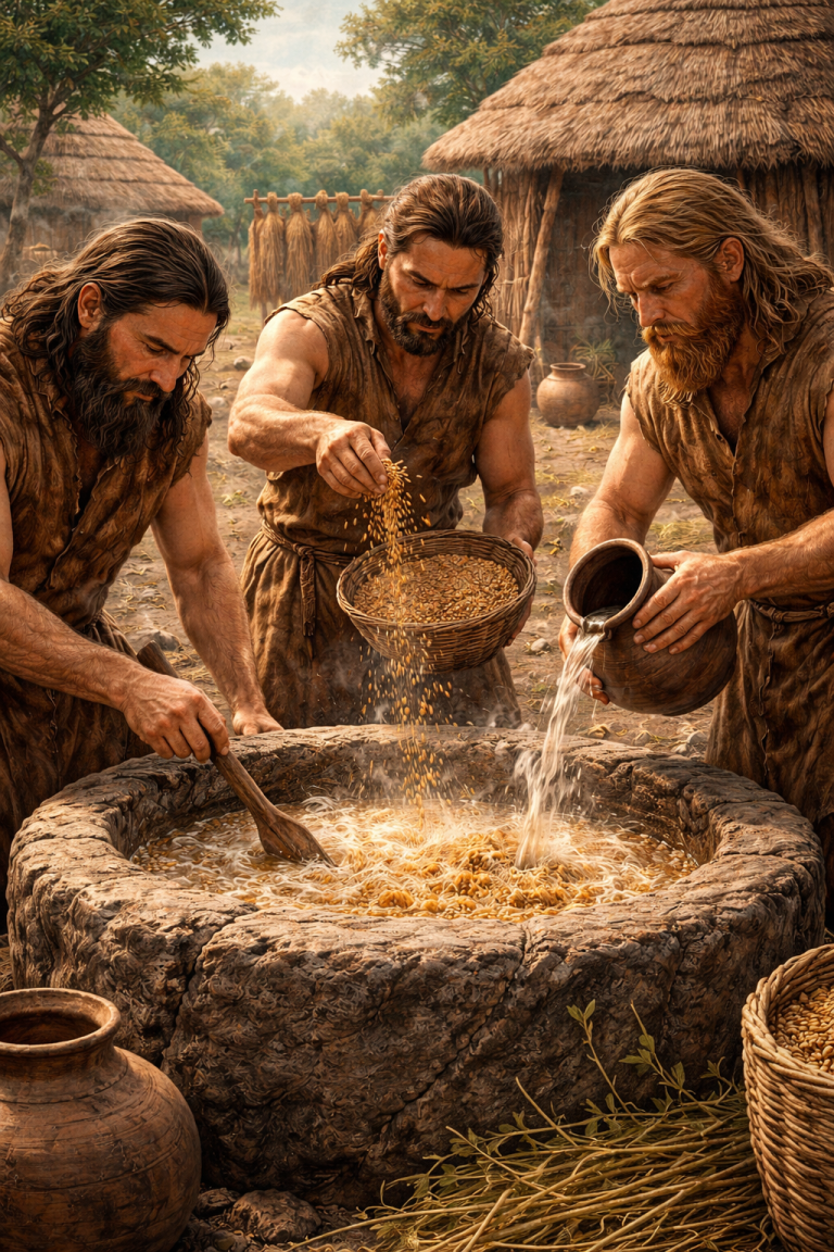 Homes preparant cervesa al poble neolític