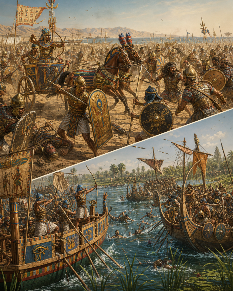 Ramsès III contra els Pobles del Mar Djahy, Ugarit i la Batalla del Delta