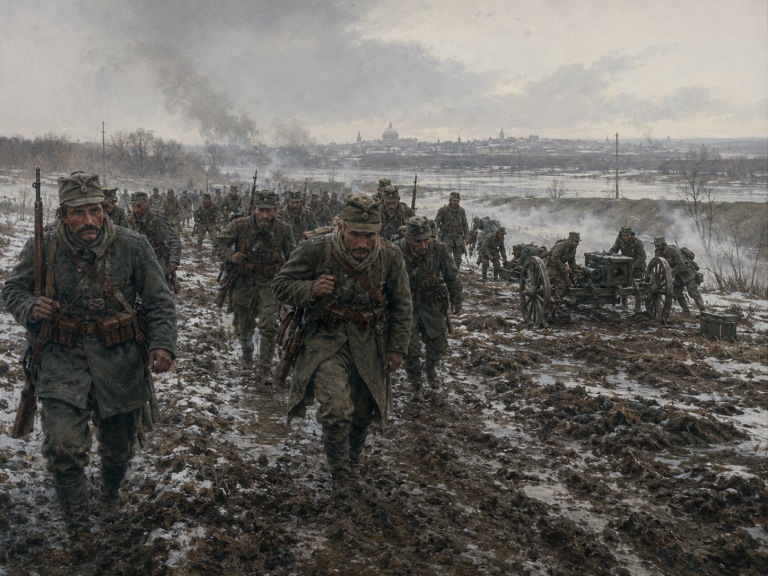 Soldats serbis durant la batalla de Kolubara abans de recuperar Belgrad el desembre de 1914.